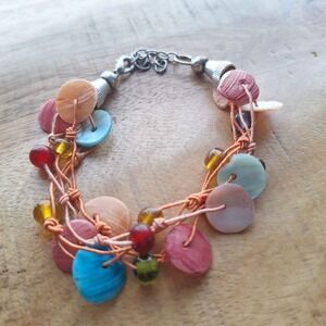 Boho Bracelet with‎ Shells and Glass Beads, Colorful Adjustable Jewelry